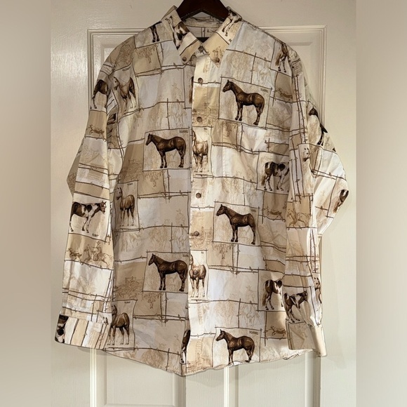 Vintage Bit And Bridle Horse Button Up Casual/Dress Shirt Size Large - Picture 1 of 4